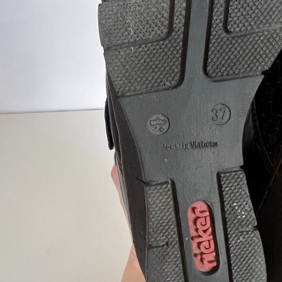 Rieker Black Subtle Leopard Print Mini Wedge Hook & Loop Comfort Shoes - Picture 6 of 6